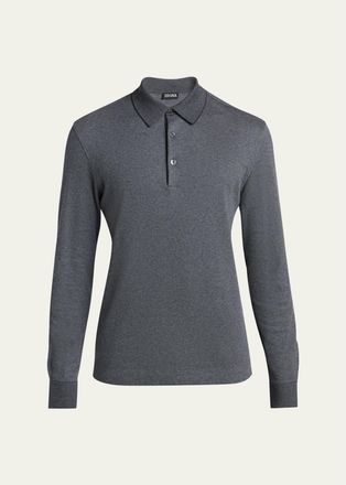 Ermenegildo Zegna Mens Cotton Pique Long-Sleeve Polo Shirt