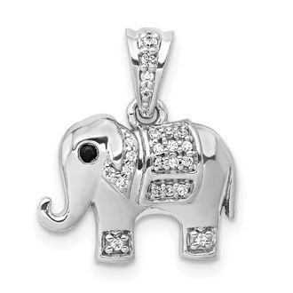 Diamond2Deal 14k White Gold 1/10 carat Black and White Diamond Elephant Pendant