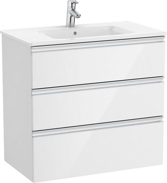 Roca Roca - Pack Unik Mueble Base De 3 Cajones + Lavabo Central The Gap Color: Blanco Brillo - Medidas: 805x460x763 Mm