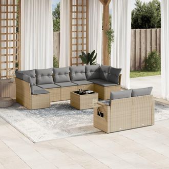 vidaXL Juego De Sof&aacute;s Jard&iacute;n Con Cojines Beige 10 Pzas Rat&aacute;n Sint&eacute;tico Vidaxl