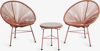 Sklum Conjunto De Sal&oacute;n Con 2 Sillones Y Mesa Auxiliar En Acero Y Rat&aacute;n Sint&eacute;tico New Acapulco Sklum