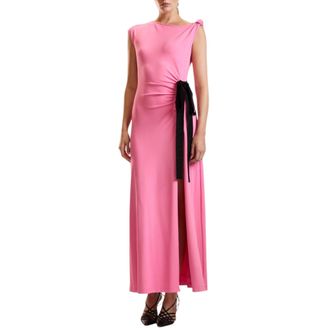 Cynthia Rowley Knotted Shoulder Ribbon Tie Maxi Dress