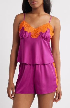 Open Edit Lace Trim Satin Short Pajamas in Pink Wild Aster at Nordstrom Rack, Size X-Large