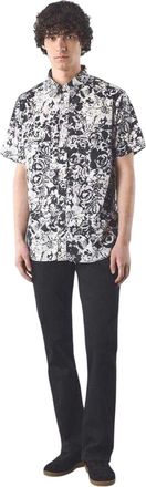 Pretty Green Heren Molineux Regular-shirt met korte mouwen (Zwart, Wit)