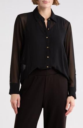 T Tahari Long Sleeve Button-Up Shirt in Black at Nordstrom Rack, Size X-Small