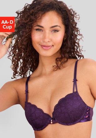 Lascana Push-up-BH LASCANA Nikoletta, Damen, Gr. 80, Cup C, lila (pflaume), Spitze, Obermaterial: 60% Polyamid, 35% Polyester, 5% Elasthan, BHs Push-up-BH, mi