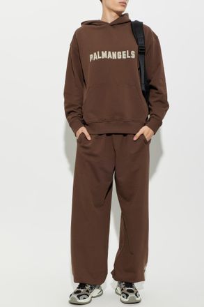 Palm Angels Cotton Hoodie With Print, Mens, Brown