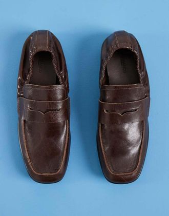 Tony Bianco Gloria mocassini a punta quadrata in pelle vintage color cioccolato-Marrone