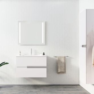 Aurlane Aurlane - Mueble De Ba&ntilde;o 80 Cm Blanco Glossy - 2 Cajones Y Lavabo De Cer&aacute;mica Blanca