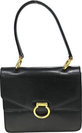 Celine Vintage Top Handle Bag Glazed Leather Black Leather Handbag (Pre-Owned)
