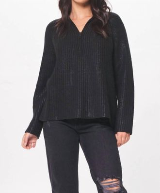 Vintage Havana Coated Quarter Zip Sweater In Black