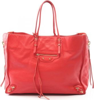 Balenciaga Red Color Leather Tote Bag (Pre-Owned)