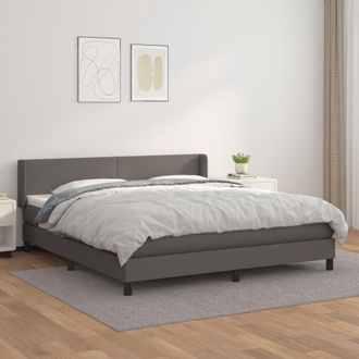 vidaXL Vidaxl - Cama Box Spring Con Colch&oacute;n Cuero Sint&eacute;tico Gris 180x200 Cm