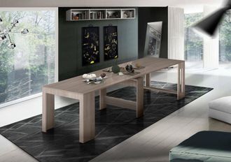 Dmora Mesa Extensible Dguigo, Consola Extensible Hasta 12 Asientos, Mesa Con Soporte De Extensi&oacute;n, 100% Made In Italy, Cm 51/300x90h77, Olmo Perla - Dmora
