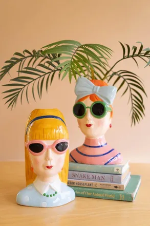 Kalalou Set Of Two Ceramic Girls With Sunglasses Vases