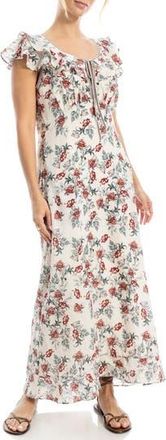Max Studio Flutter Sleeve Maxi Dress in Cream/Red Multi at Nordstrom Rack, Size X-Small