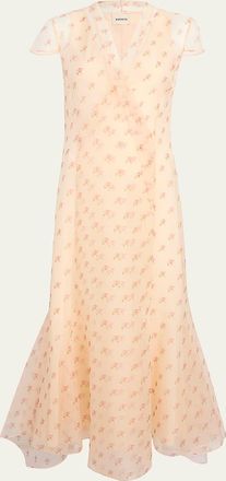 Khaite Meera Rose-Print Silk Wrap Maxi Dress