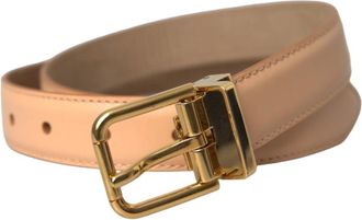 Dolce & Gabbana Logo Buckle Leather Belt - Dames - Riemen - Beige - ONE Size - Leer - Accessoires