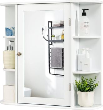 Costway Costway - Armario Del Ba&ntilde;o Con Espejo, Armario Montado A La Pared, Armario De Madera Colgado Con Repisas Regulables Y Compartimientos Abiertos, Botiqu