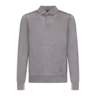 Dolce & Gabbana Round-neck Knitwear, male, Gray, L, Grey Wool Jumper with Logo Embroidery