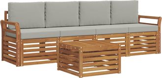 vidaXL Conjunto De Sof&aacute;s De Exterior 5 Uds. Gris Natural Y Claro Vidaxl