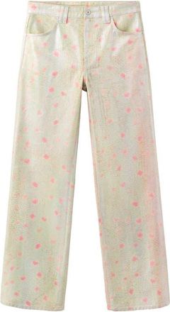 Mango Print Foil Straight Leg Jeans in Silver at Nordstrom, Size 10