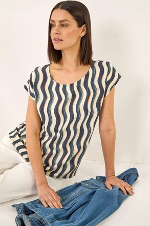 Roman Wave Stripe Print Tunic Top