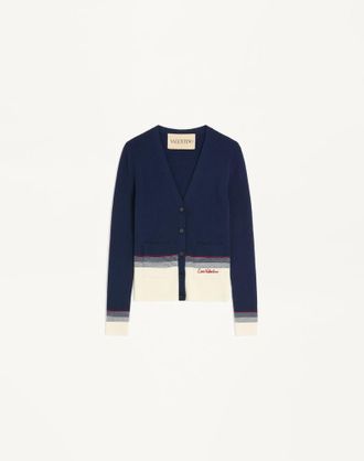 Valentino Cardigan In Lana Donna NAVY/BETULLA XL
