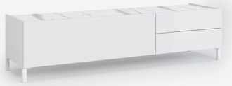 Aqa Mobile Tv Design Made In Italy Con Cassetti Top Effetto Marmo Alvea - Effetto Marmo Bianco