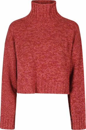 Roberto Collina Bordeaux Pink Cropped Wool-Cashmere Turtleneck Sweater