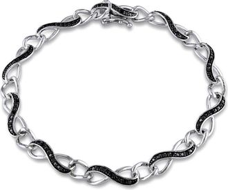 Amour 1/4 CT TW Black Diamond Infinity Link Bracelet In Sterling Silver with Black Rhodium