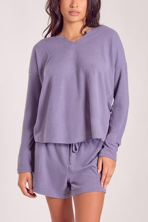 iCollection Soft Waffle Knit Pajama Set with Drawstring Shorts in Orchid at Nordstrom, Size X-Small