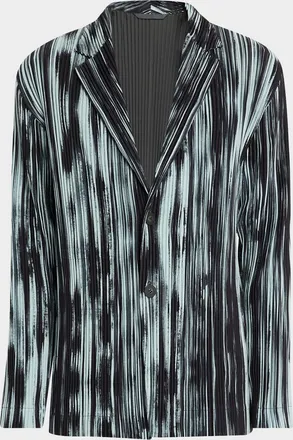 Homme Pliss&eacute; Issey Miyake Mens Brushstroke Stripe Pleated Blazer Jacket