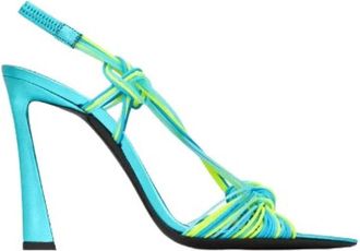 Saint Laurent Gippy 120mm Sandalen met Knoopdetail en Hoge Hak - Dames - Sandalen met hakken - Blauw - 37 1/2 EU - Leer - Schoenen