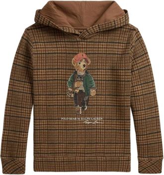 Polo Ralph Lauren Bear Plaid Hoodie - male - Polo Ralph Lauren - Kids Sweatshirts - Brown - XL - Kids