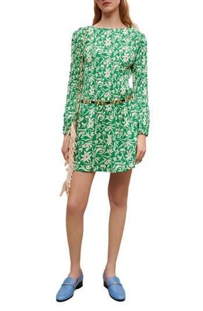 Maje Rockiqua Floral Pleated Long Sleeve Dress in Green at Nordstrom Rack, Size 1 (Fits Like 2-4 Us) / 36 Eu