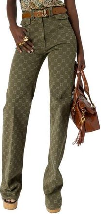 Gerard Darel Anna Monogram Print Flared Jeans in Khaki Green at Nordstrom, Size 4