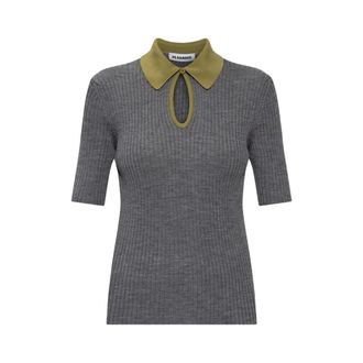 Jil Sander Short Sleeve Polo Sweater - Dames - Truien - Grijs - Maat: L Wol