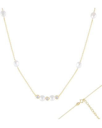 Splendid Pearls Gold Over Silver 7.5-8Mmmm Pearl Cz Necklace