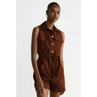FURNIQ Alina Suede Romper in Chestnut at Nordstrom, Size Xx-Large