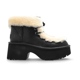 UGG Esmee Leren Veterschoen - Dames - Laarzen met Hak - Zwart - 39 EU - Wol - Schoenen