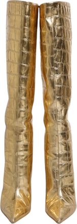 Dolce & Gabbana Gold Leather Stiletto Heels High Boots Womens Shoes