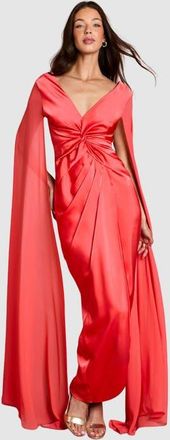 Coast Cape Sleeve V-Neck Satin Maxi Dress in Coral at Nordstrom, Size 10