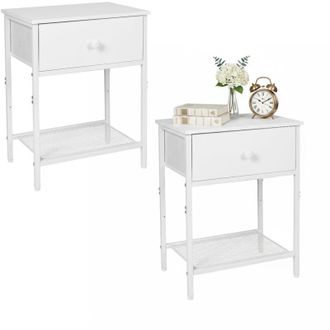 Relaxdays Relaxdays bedside table set of 2, drawer & shelf, H x W x D: 55x40x30 cm, modern, wood-effect metal, white