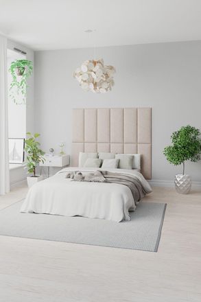 Aspire Home Accents EasyMount Wall Mounted Upholstered Panels, Modular DIY Headboard in Saxon Twill Fabric (Pack of 4) in Natural