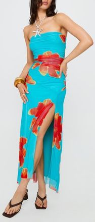 Princess Polly Katara Strapless Maxi Dress in Blue /Orange Floral at Nordstrom, Size 10