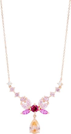 Savvy Cie Jewels ROSE GOLD OVER STERLING SILVER BOW DROP NECKLACE