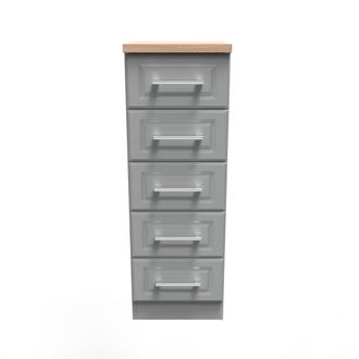 Welcome Furniture Kingston Ready Assembled Tallboy Chest of Drawers with 5 Drawers - Dust Grey & Bardolino Oak - Welcome Furniture | TJ Hughes