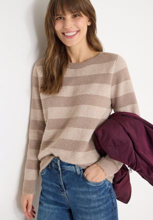 Cecil Rundhalspullover CECIL, Damen, Gr. XXL (46), urban taupe, Strick, Obermaterial: 85% Polyester, 15% Baumwolle, colorblocking, gestreift, l&auml;ssig geschni