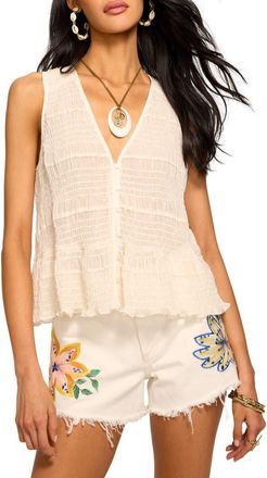 Ramy Brook Elise Smocked Sleeveless Button-Up Shirt in Bone Chiffon at Nordstrom, Size Xx-Large